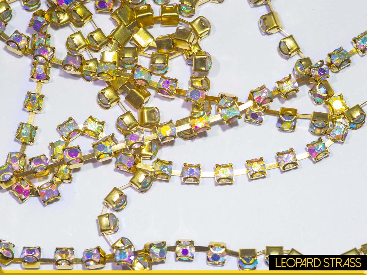 Rhinestone Cup Chain - Crystal AB on Gold Chain