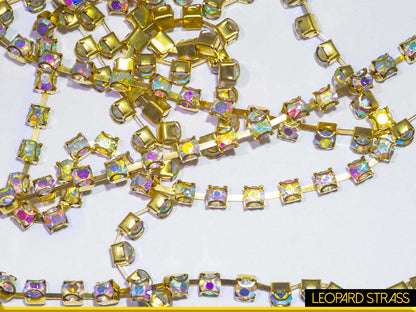 Rhinestone Cup Chain - Crystal AB on Gold Chain