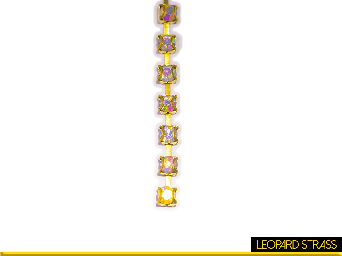 Rhinestone Cup Chain - Crystal AB on Gold Chain